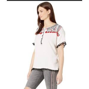 Johnny Was Kitti Gauze embroidered Tassel Blouse